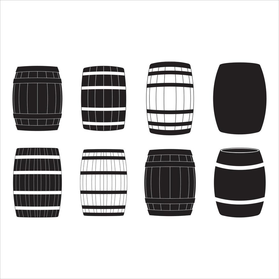 Barrel icon set and Wooden keg icons in thin line vector