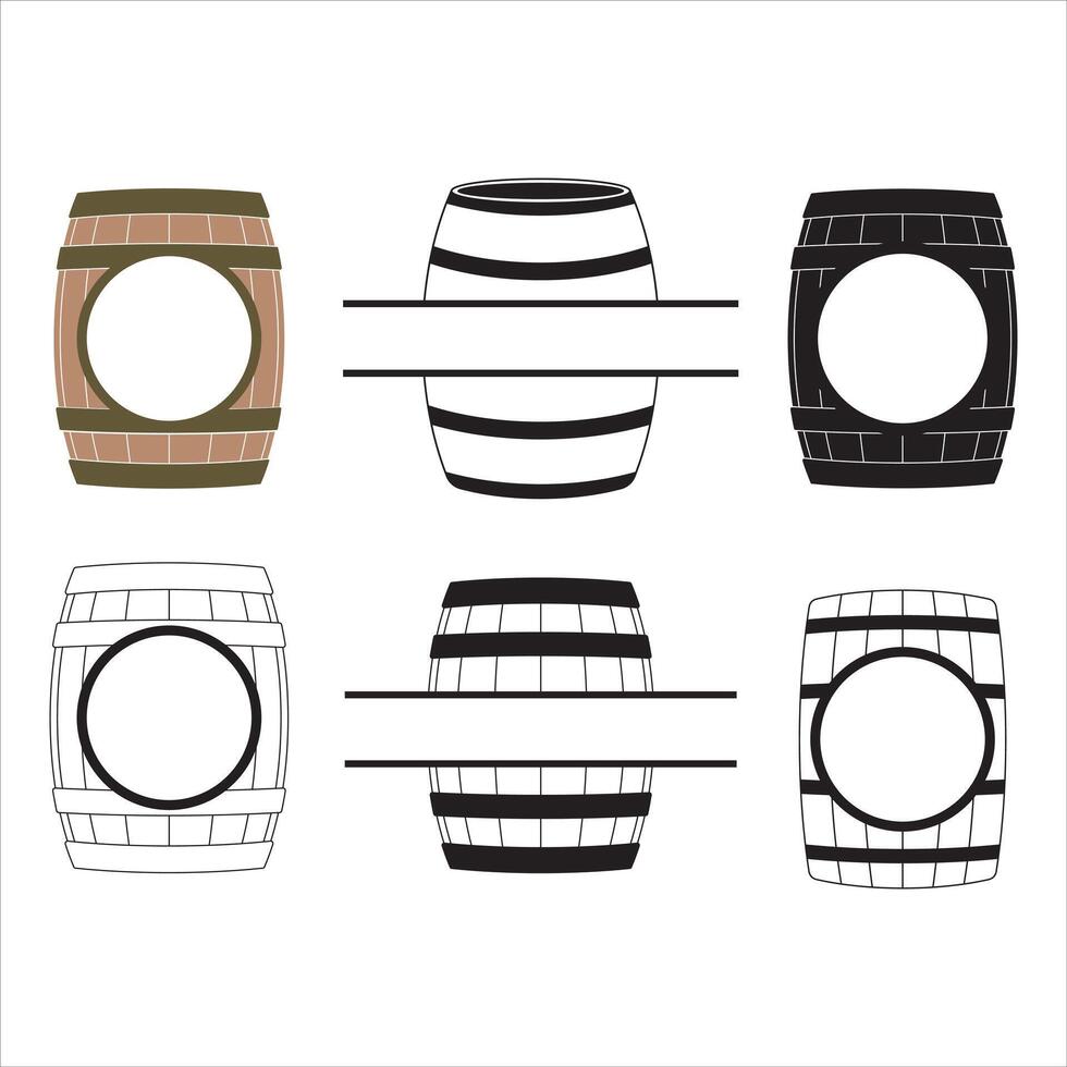 Barrel icon set and Wooden keg icons in thin line Barrel monogram vector