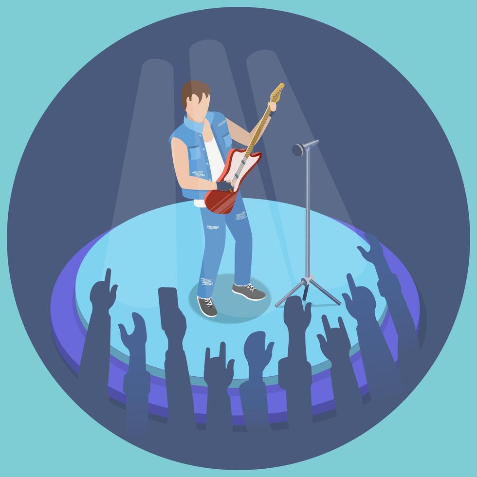 3D Isometric Flat Illustration of Music Concert, Youth Musical Festival vector