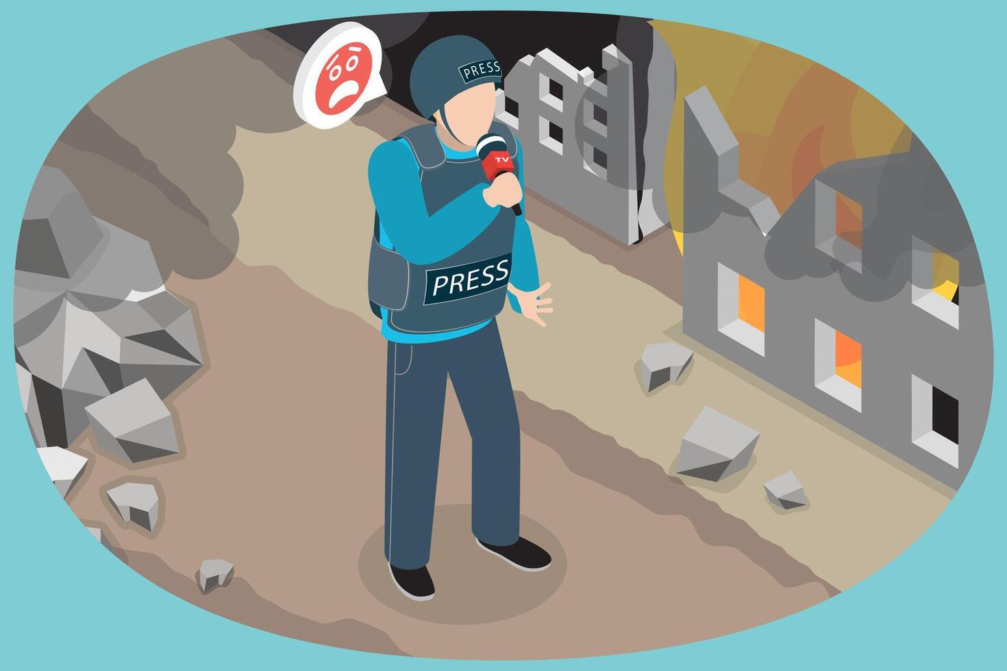3D Isometric Flat Illustration of Broadcast From War Zone, Military Journalism vector