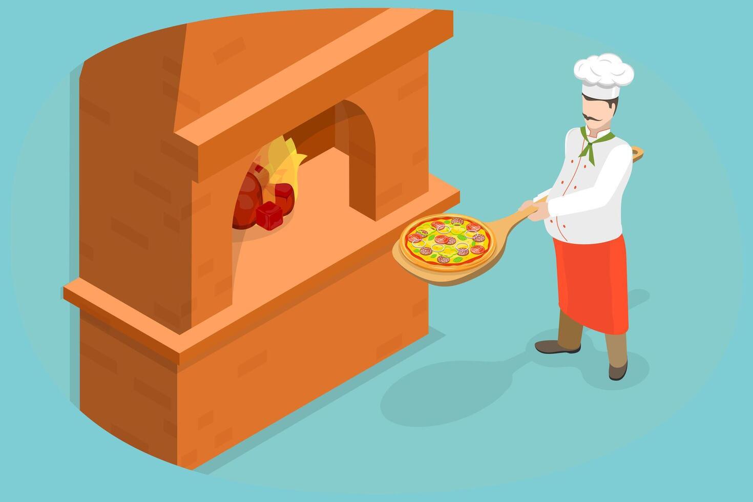 3D Isometric Flat Illustration of Stone Oven Pizza, Professional Bakery vector