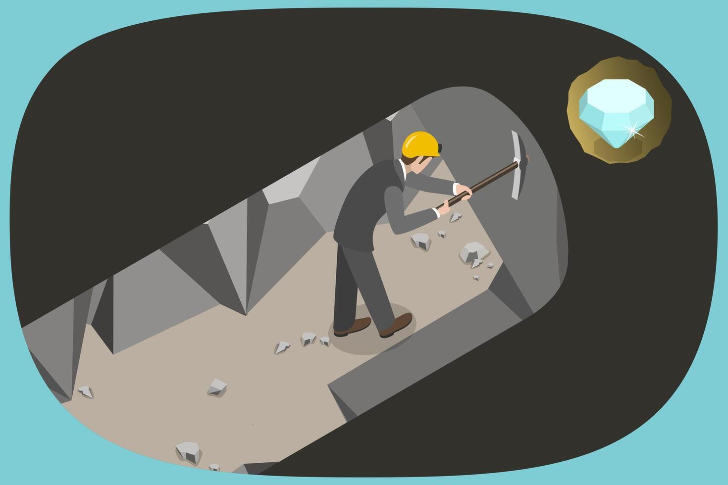 3D Isometric Flat Illustration of Close To the Goal, Diamond Mining vector