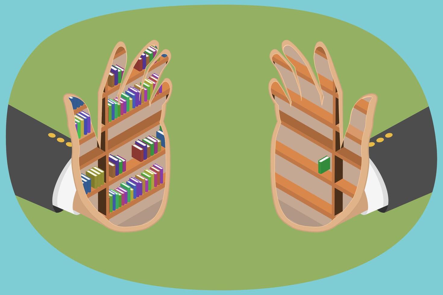 3D Isometric Flat Illustration of Educated Vs Uneducated, Access to Knowledge vector