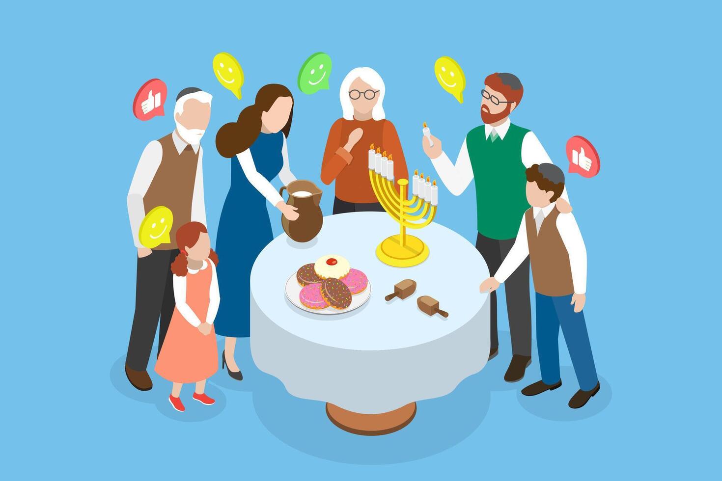 3D Isometric Flat Illustration of Celebrating Hanukkah, Jewish Festival of Lights vector