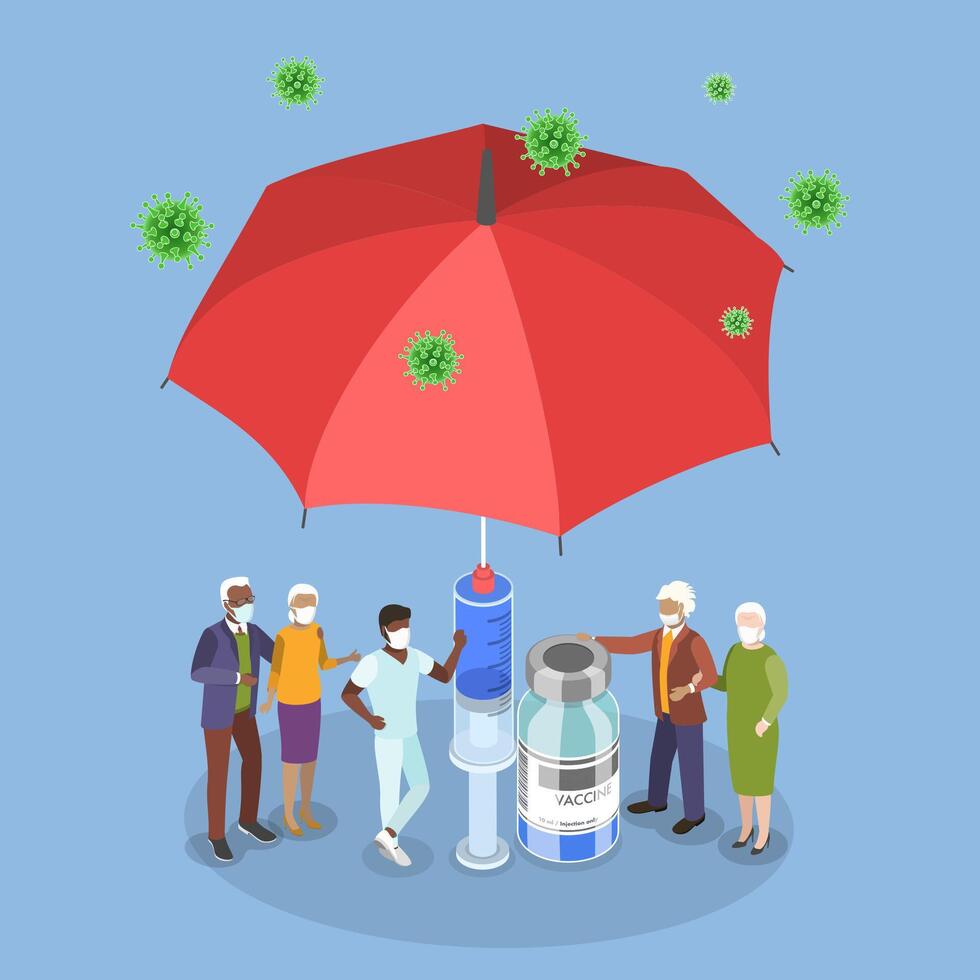 3D Isometric Flat Illustration of Vaccination, Global Immunization vector
