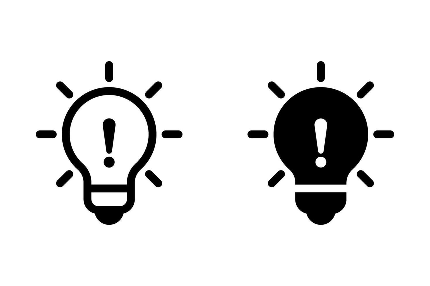 Light bulb with exclamation mark icon set. symbolizing an idea alert, warning, or urgent message. ideal for website icons, app graphics, and business presentations vector