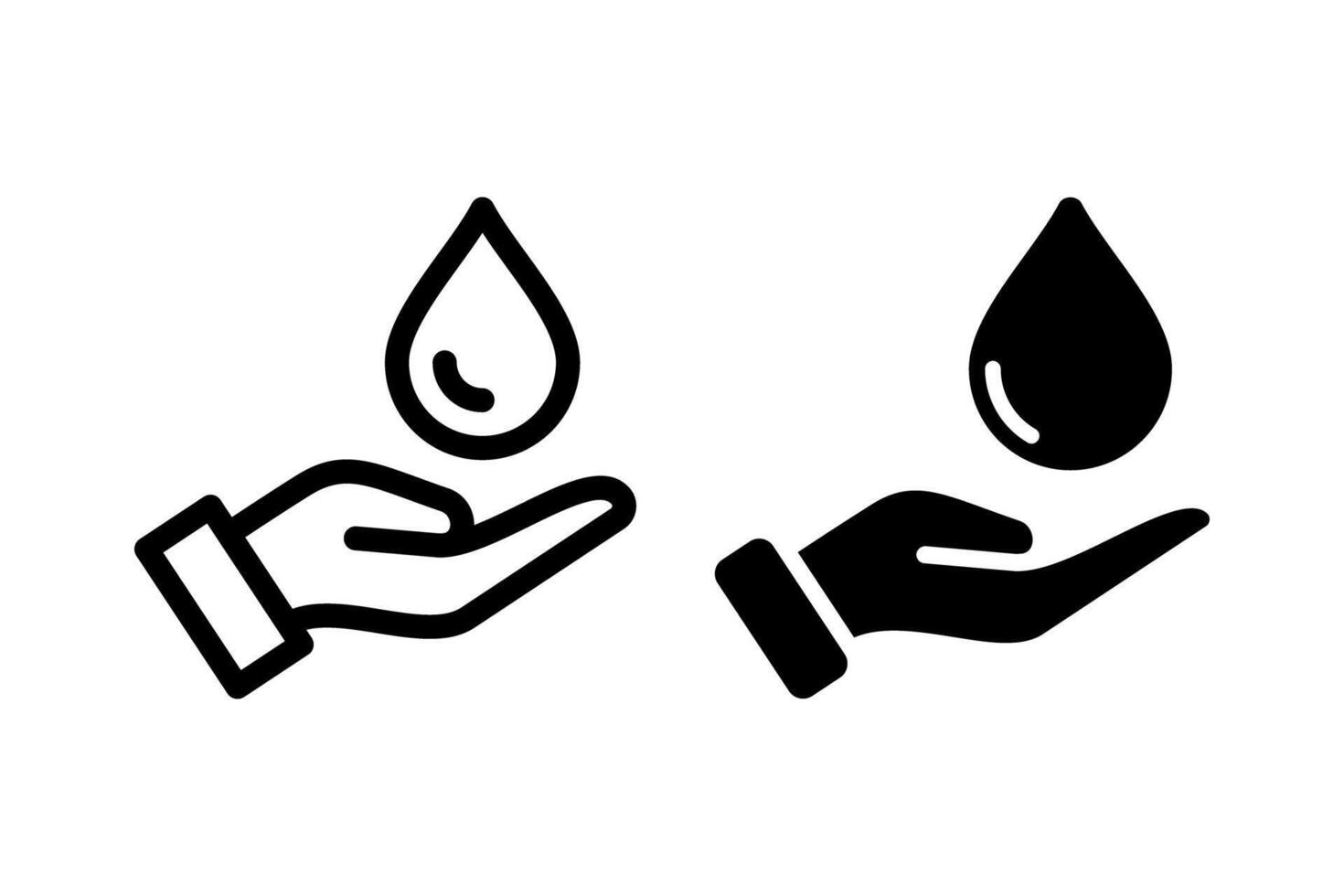 Hand holding water drop icon set. Suitable for water conservation, save water, hygiene, health, nature, and environmental. vector