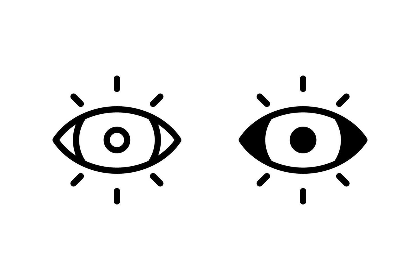 Eye icon with rays emanating. Represents vision, observation, awareness, and insight. Ideal for use in web design, graphic design, apps, health, technology, security, or mindfulness vector