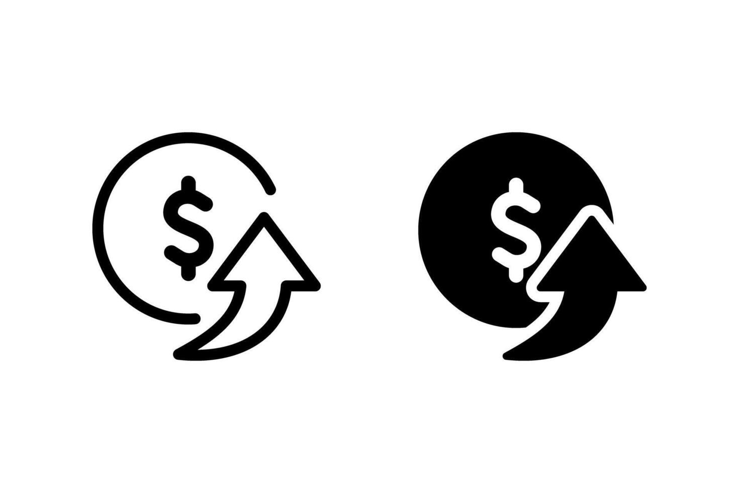 Return on Investment ROI icon. dollar coin and upward arrow. Suitable for finance, investment, business, and growth related themes vector