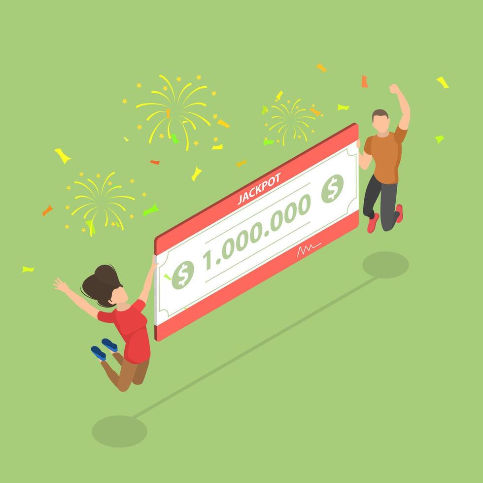 3D Isometric Flat Illustration of Jackpot, Happy Reward Winner vector