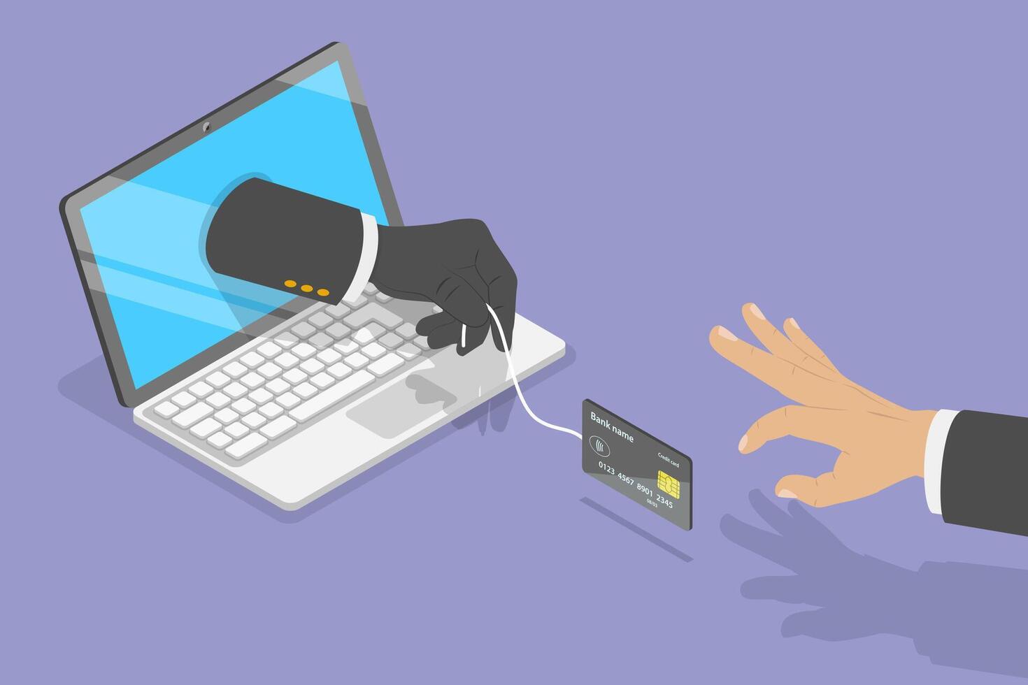 3D Isometric Flat Illustration of Credit Card Stealing, Victim of Financial Cyber Crime and Scam vector