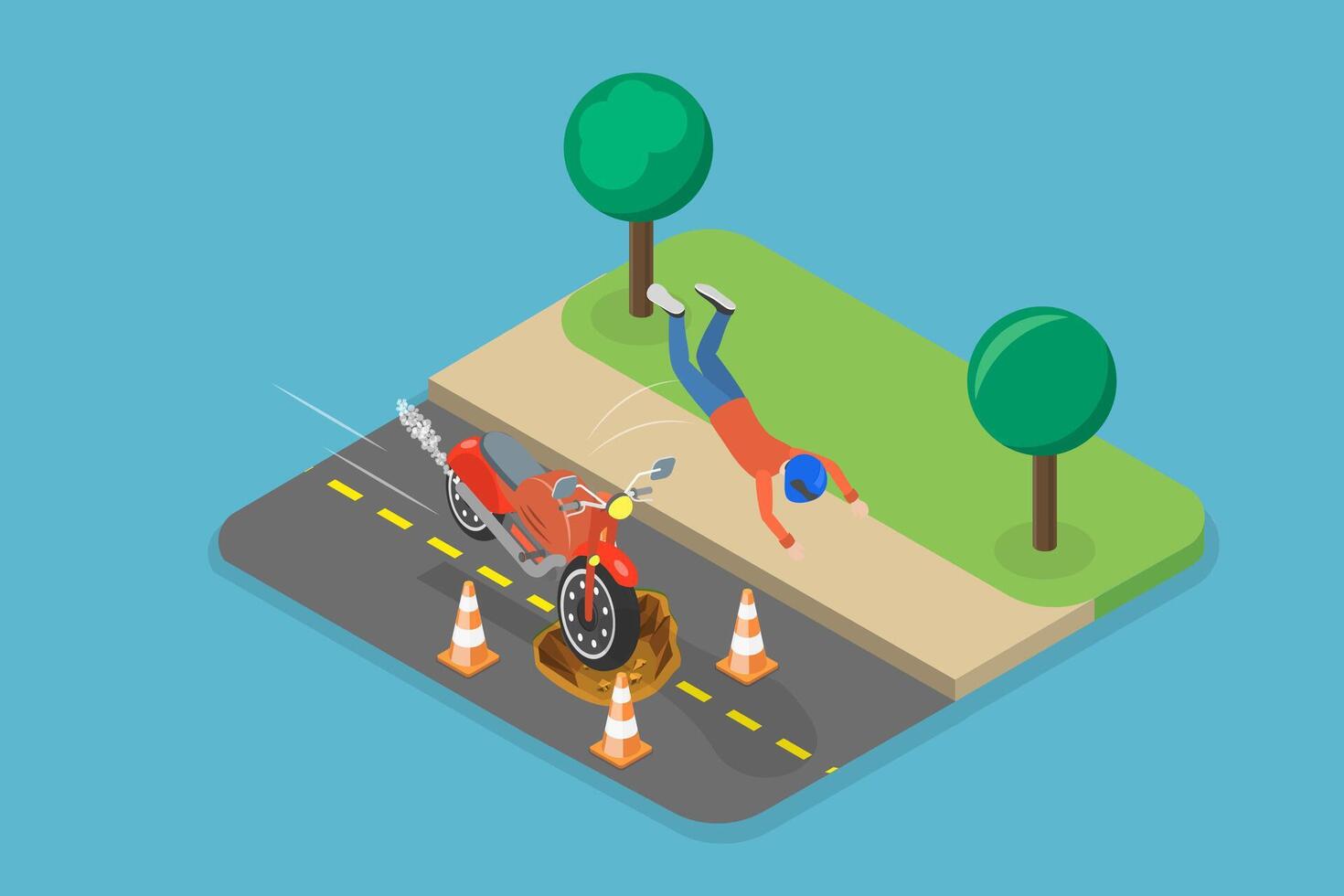 3D Isometric Flat Illustration of Motorcycle Accident, Risks Driving a Personal Vehicles vector