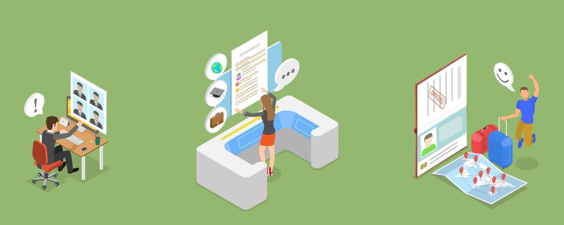 3D Isometric Flat Illustration of Entry Permission, Visa Application Approval vector