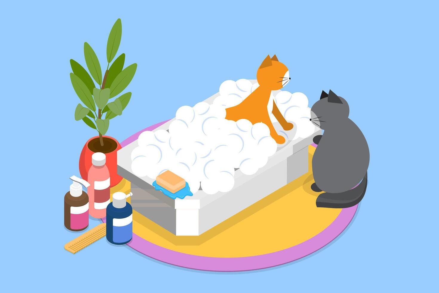 3D Isometric Flat Illustration of Pet Hygienic Procedures, Pet Grooming vector