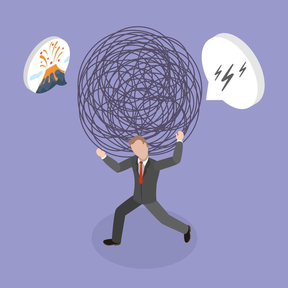3D Isometric Flat Illustration of Stress Burden, Depression and Anxiety vector