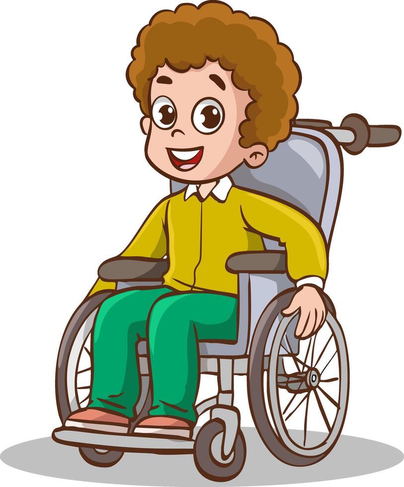 little boy sit on wheelchair and feel happy vector