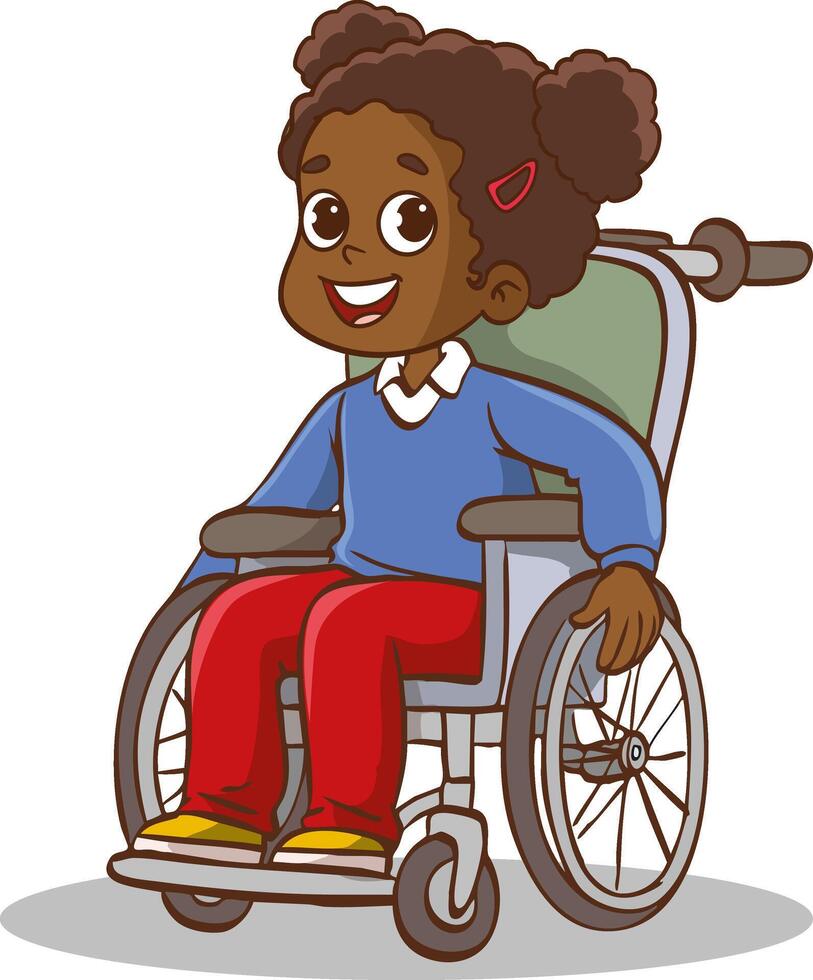 little child sit on wheelchair and feel happy vector