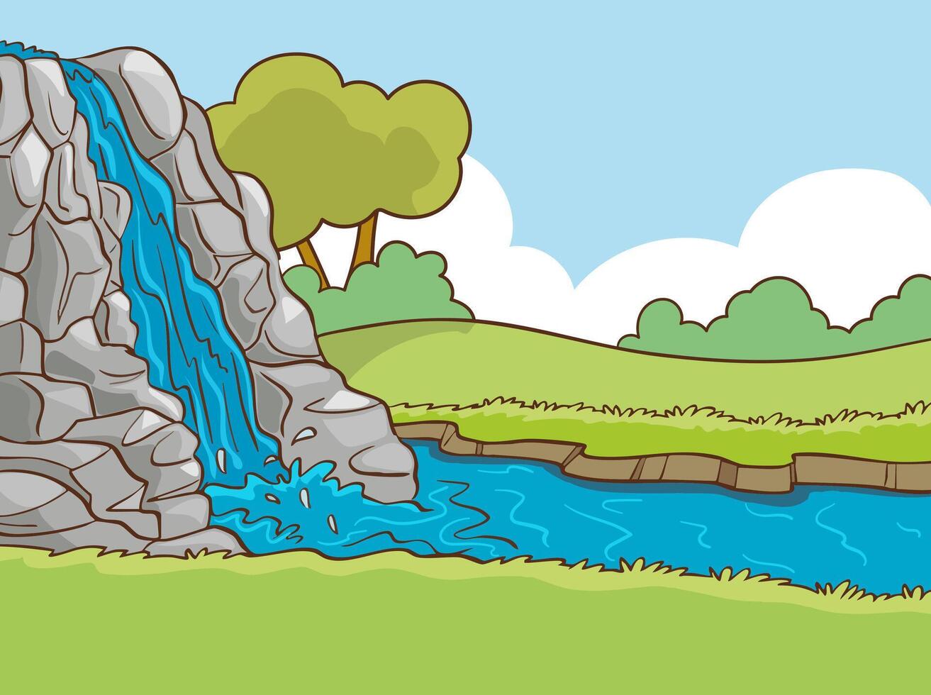 illustration of waterfall design on landscape background vector