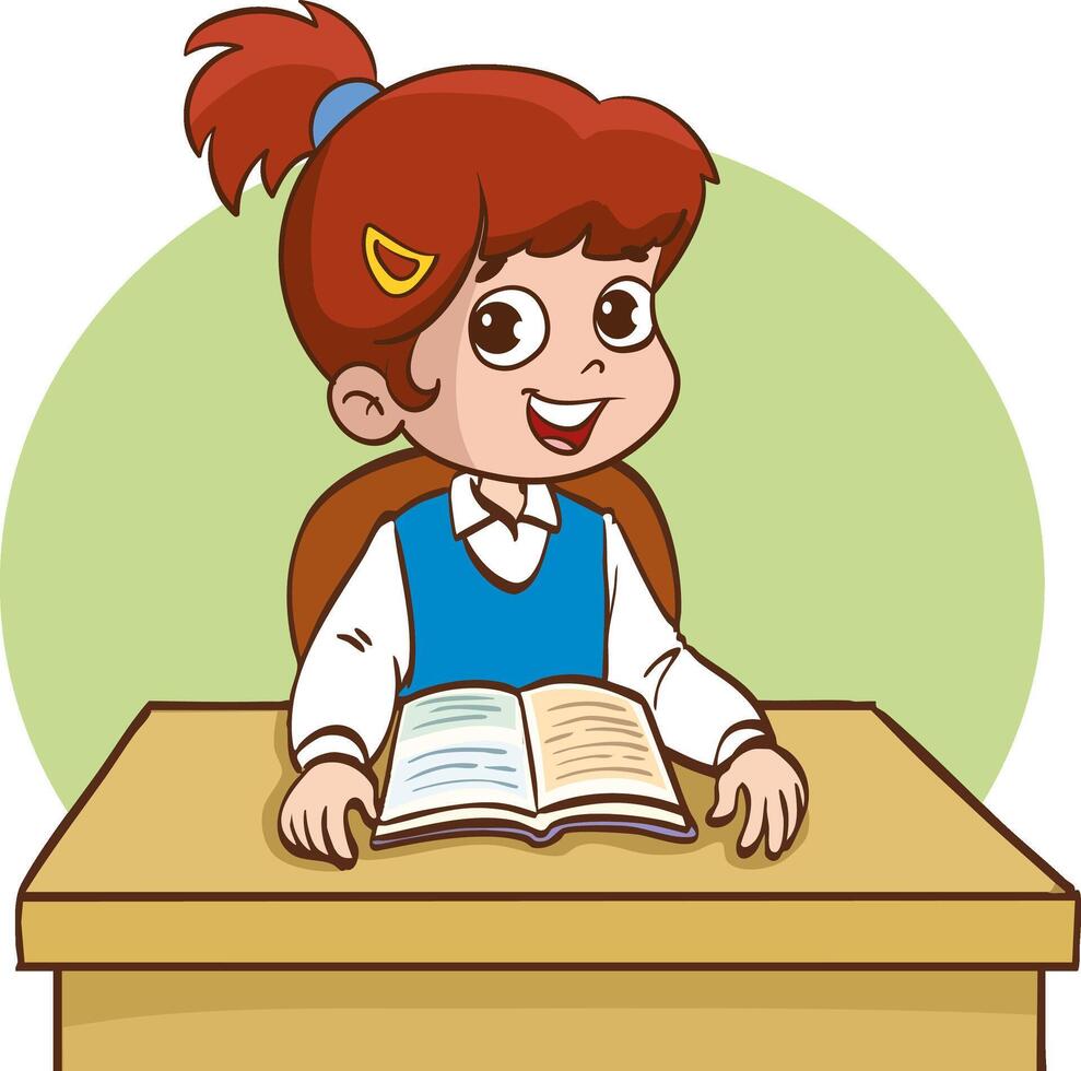 Little children studying at the table and feeling happy vector