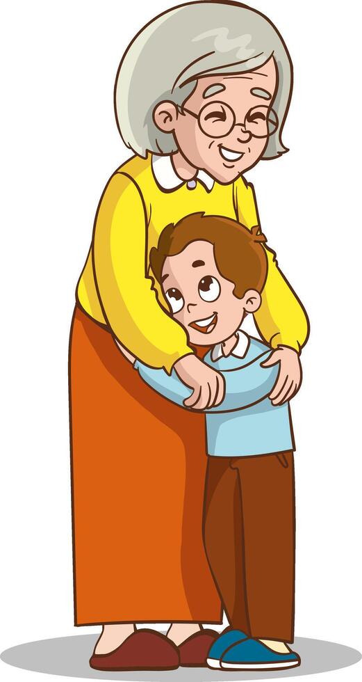 Grandson hugging his grandmother. illustration of a flat design vector