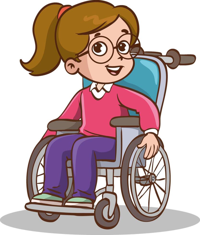 little girl sit on wheelchair and feel happy vector