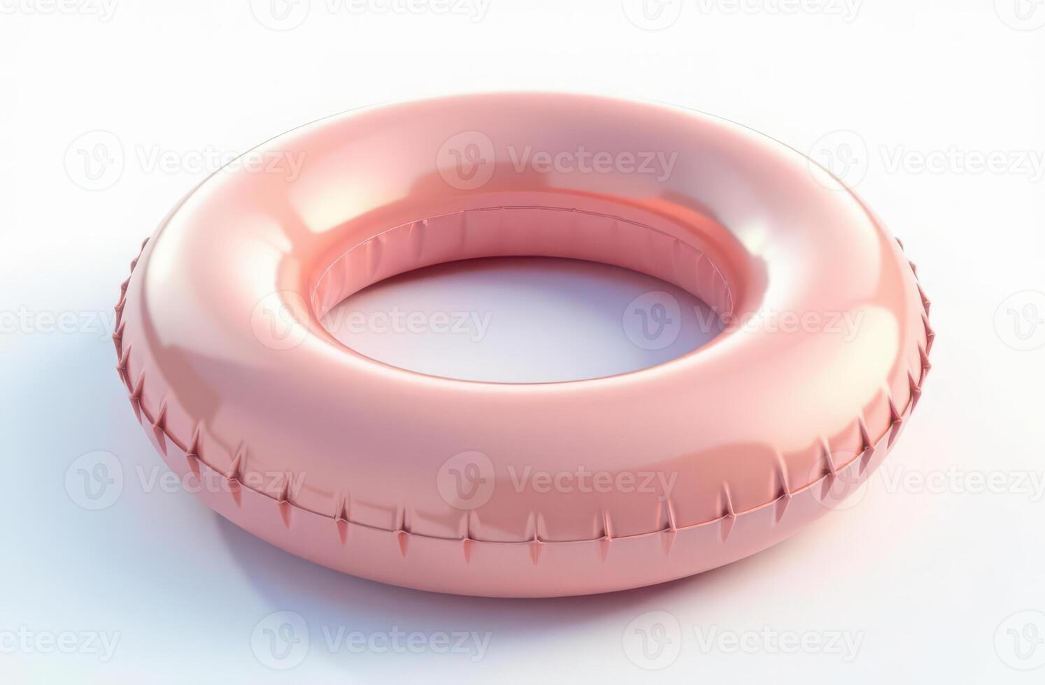 Glossy 3D pink inflatable ring isolated on white background - minimalist summer design photo