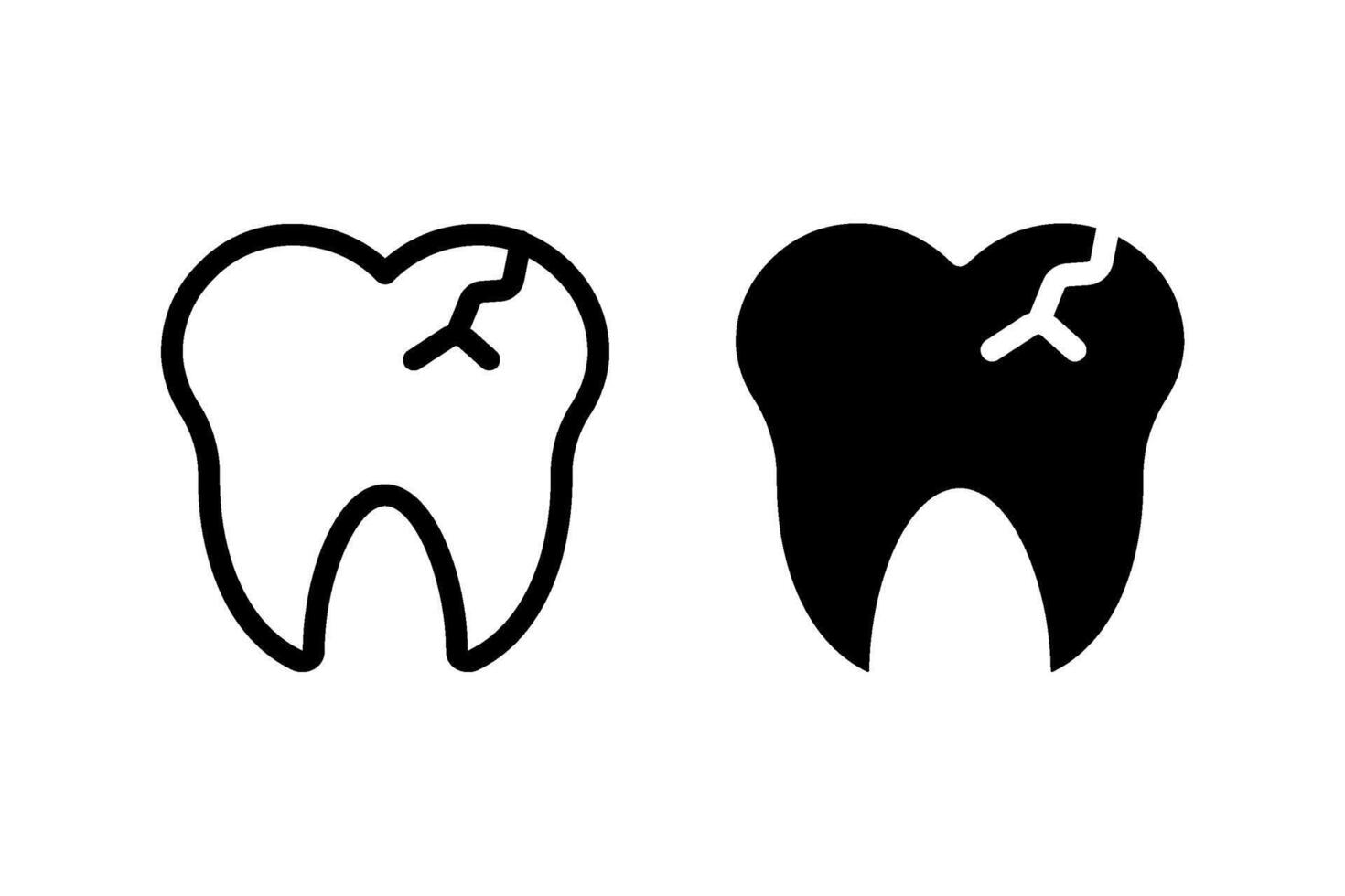 Cracked tooth icon set. representing dental problems, decay, and the need for oral care. Simple icon for dental health concepts vector