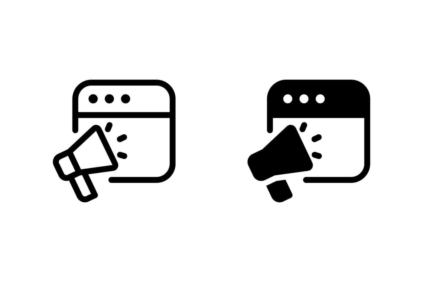 website promotion or marketing icon set. Monitor screen with megaphone, symbolizing advertising and online reach vector