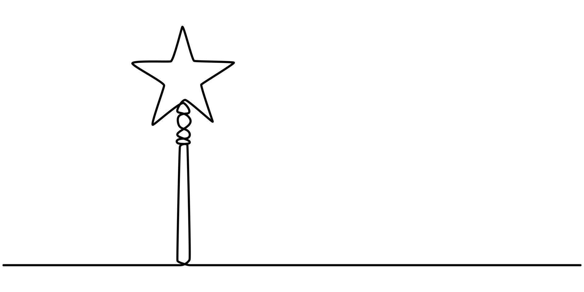 continuous line drawing of magic wand with star head. vector