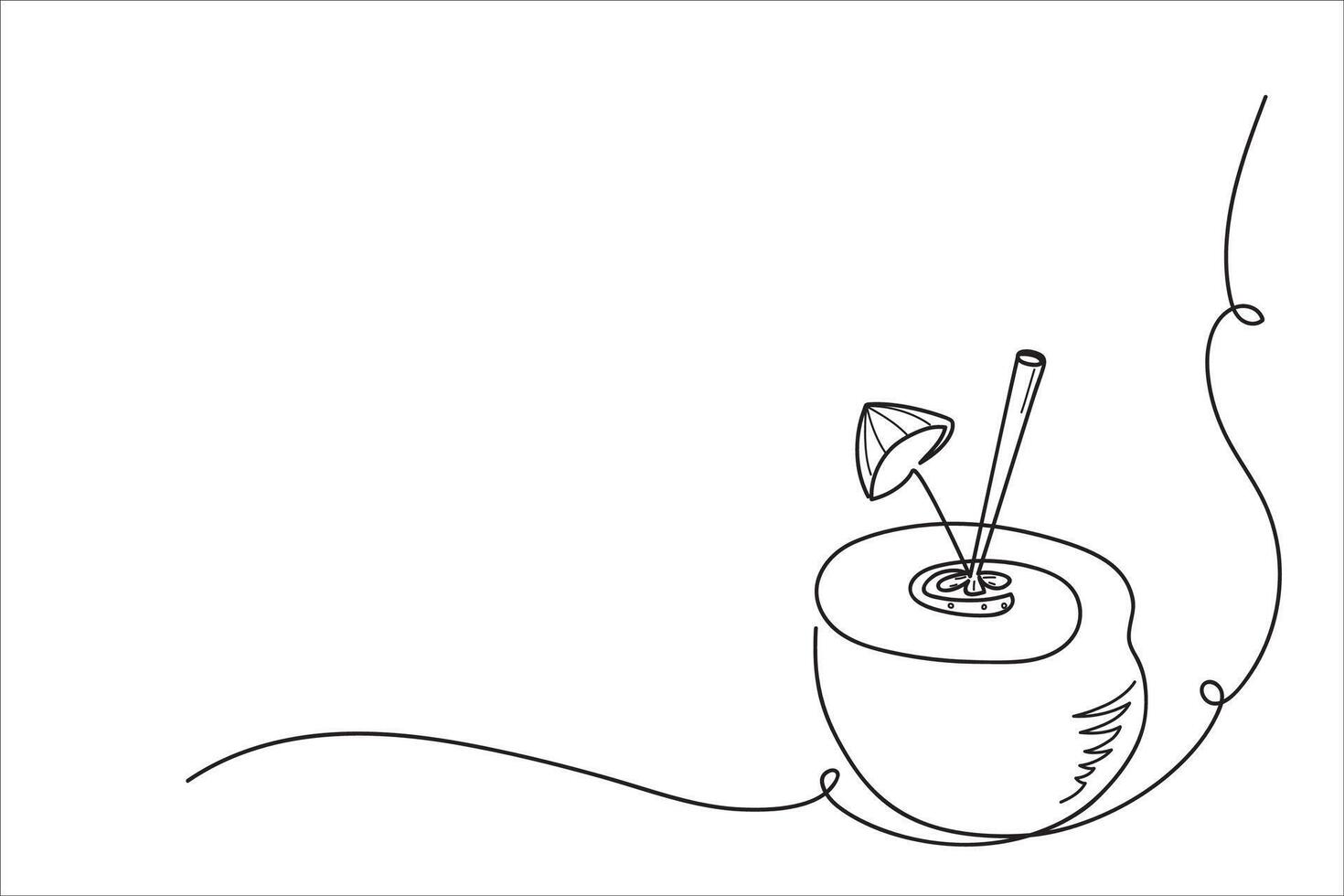 Abstract drink coconut water drawn by one line. Corner element. Continuous line drawing exotic drink. Tropical illustration. vector