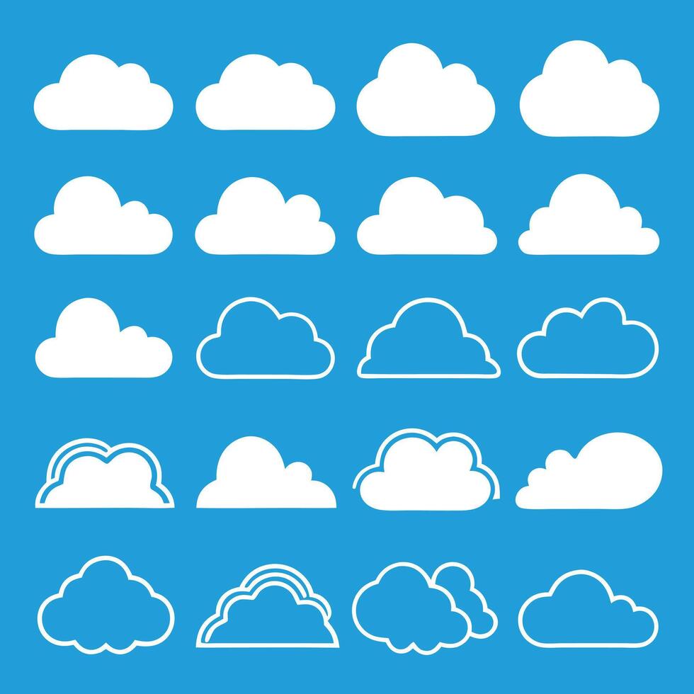 Illustration Of Various Cloud Shapes On A Bright Blue Background vector
