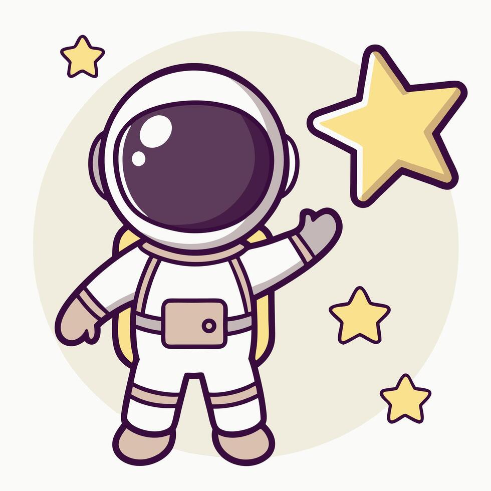 Cute Astronaut In Space With Stars Cartoon Style Illustration For Kids vector