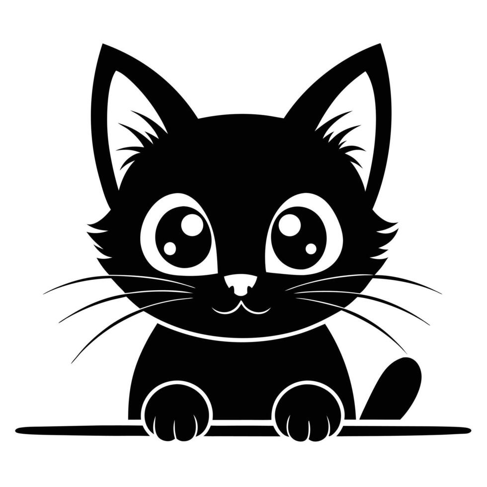 Cute Black Cat Illustration With Big Eyes And Playful Paws Graphic vector