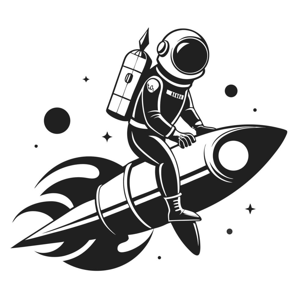 Cartoon Astronaut Riding Rocket Ship Illustration For Kids Design vector