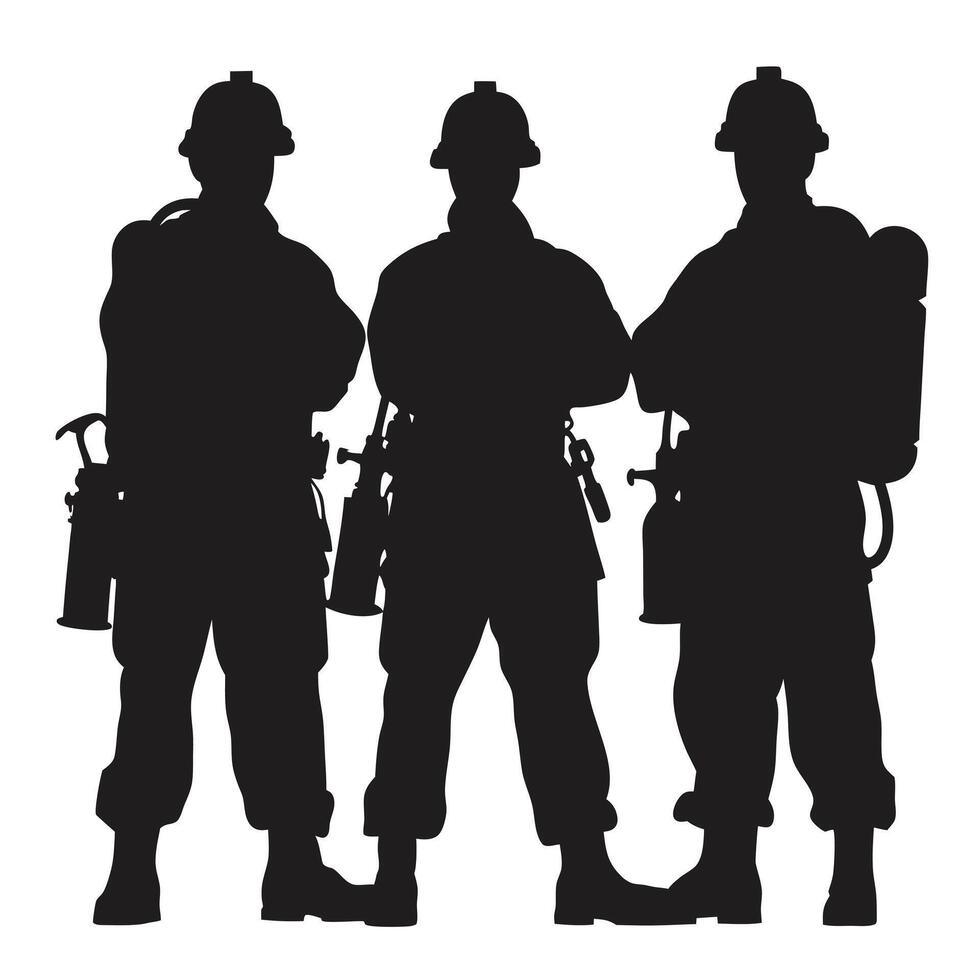Firefighters Silhouette Standing With Arms Crossed Confident Rescuers Emergency Services vector