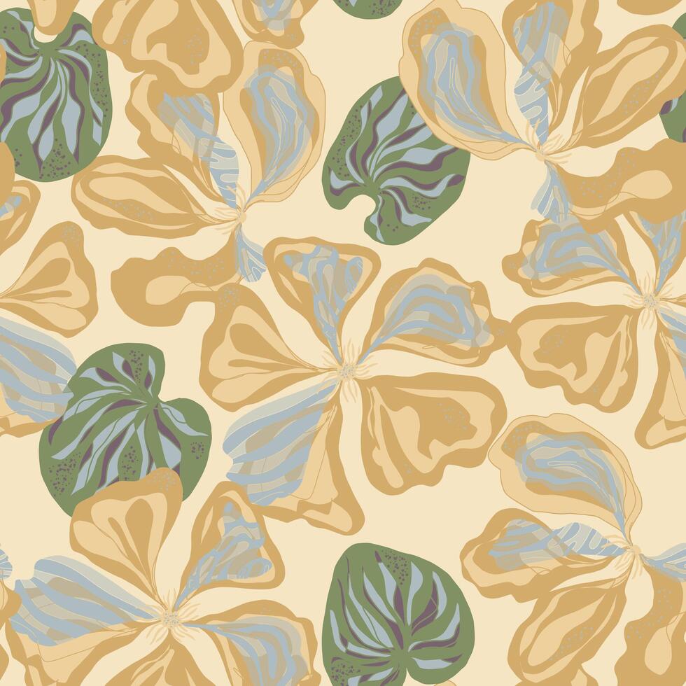 a pattern. with flowers, and leaves on a beige background vector