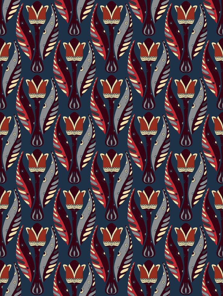 a pattern with ,red and blue flowers on it vector