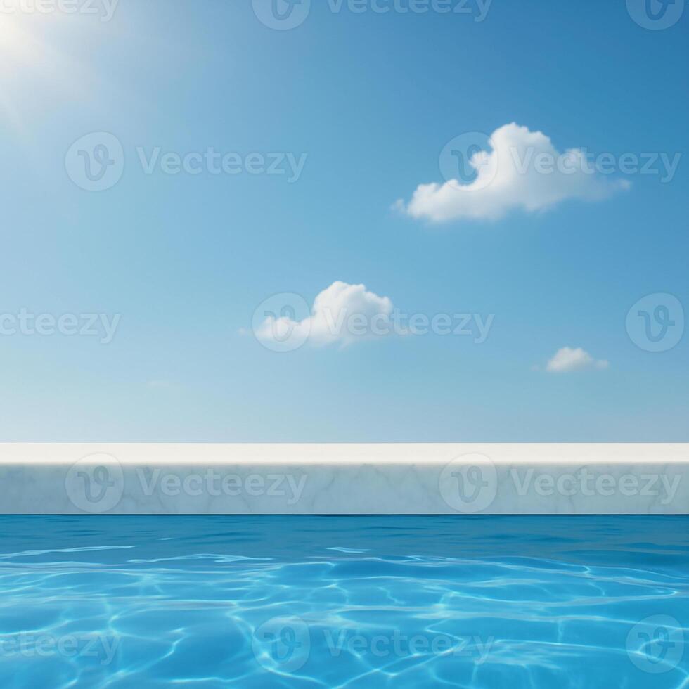 Luxury vacation vibes pools scene with marble border for product presentation photo