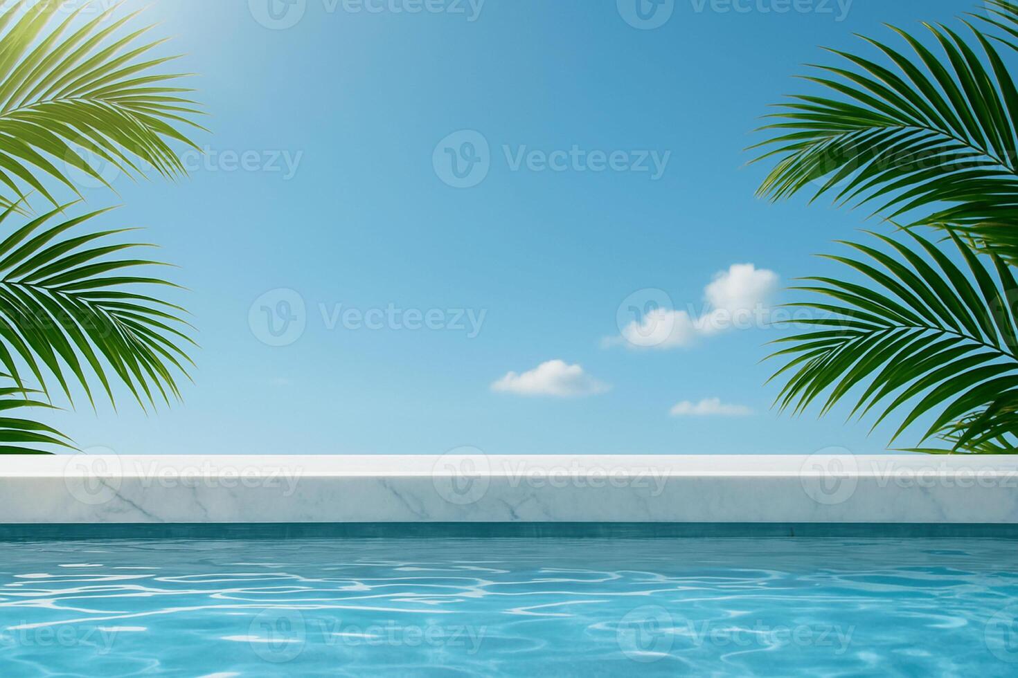 Luxury summer vibes pools scene with marble border for product presentation photo