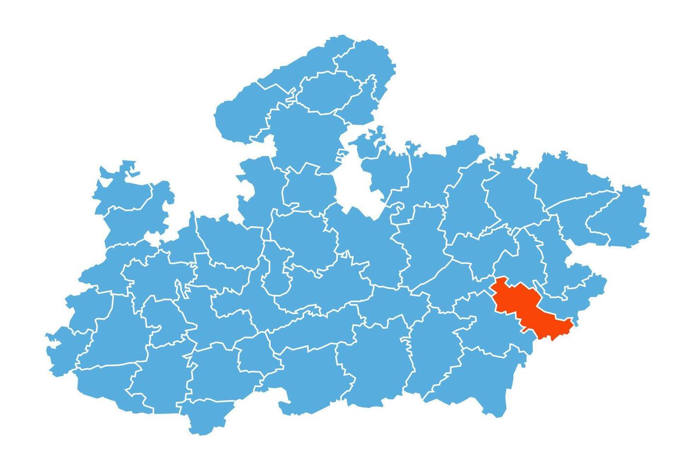 Dindori District Map Highlighted on Madhya Pradesh State Map vector