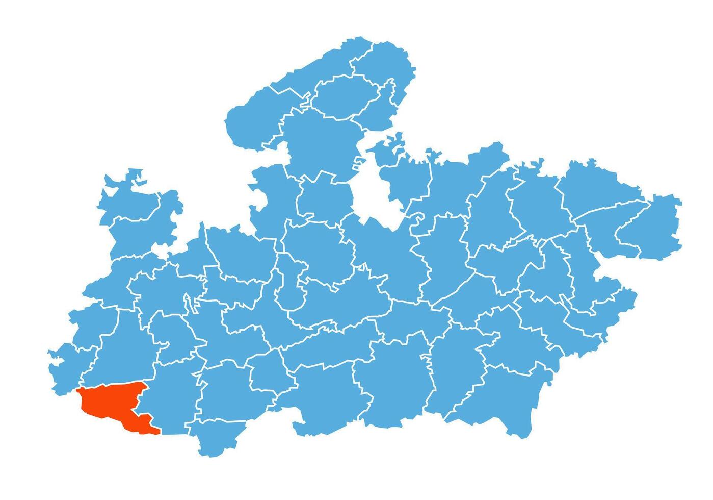 Barwani Katni District Map Highlighted on Madhya Pradesh State Map vector