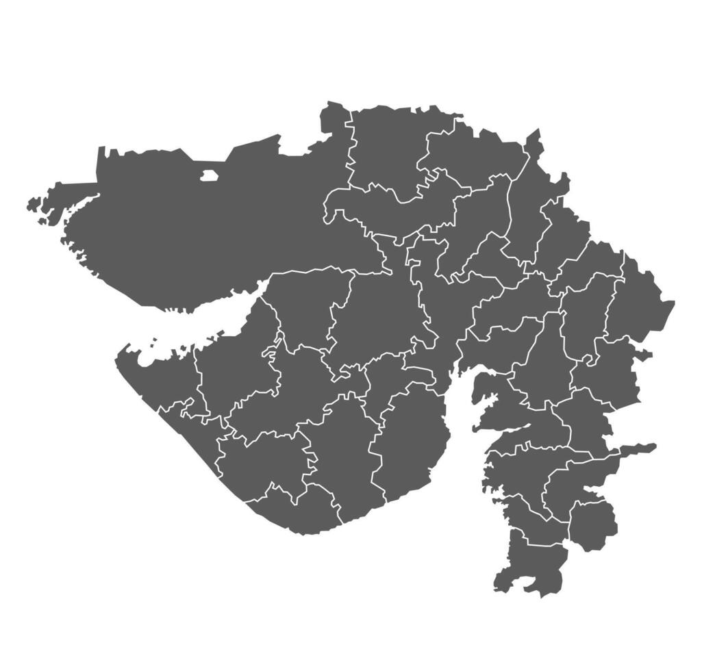 Gujarat Map with All Districts in Gray Color, Political Outline vector