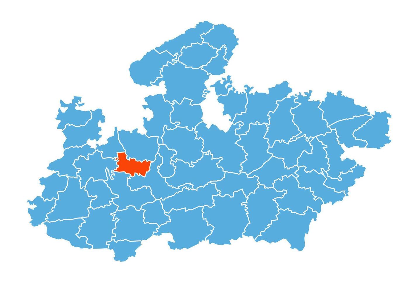 Shajapur District Map Highlighted on Madhya Pradesh State Map vector