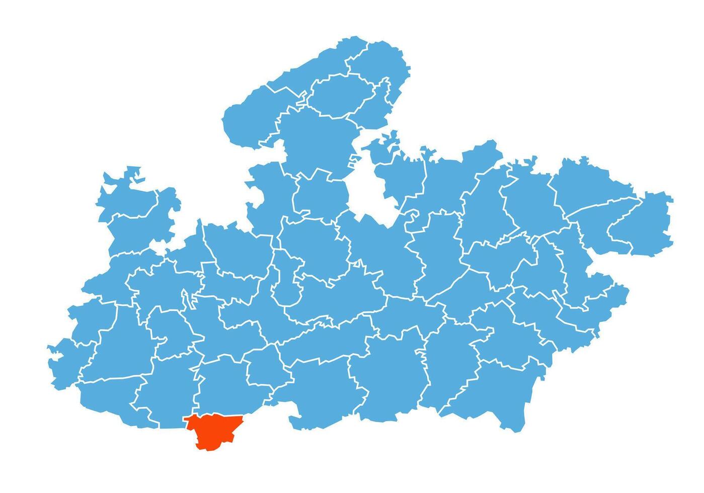 Burhanpur District Map Highlighted on Madhya Pradesh State Map vector