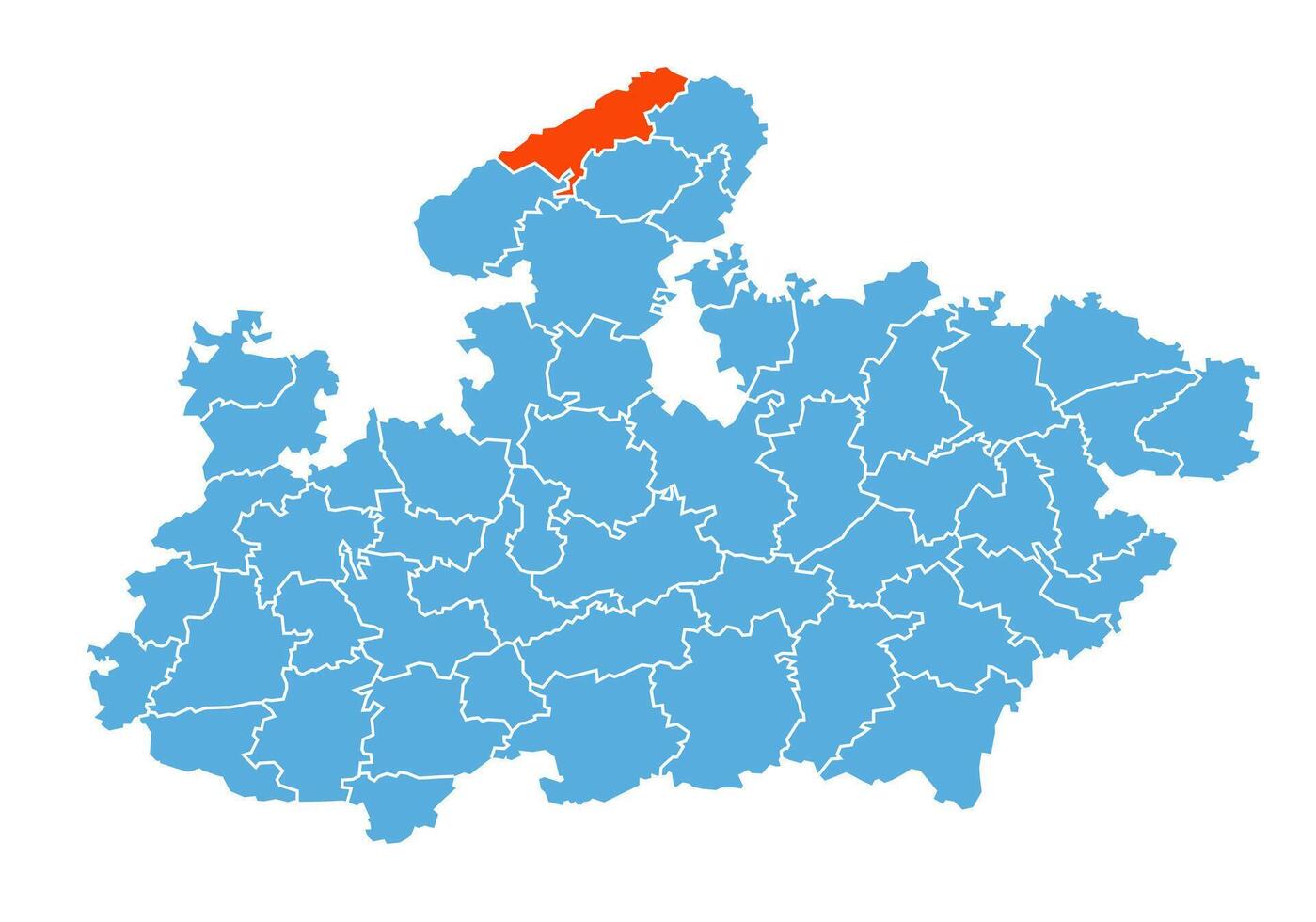 Morena District Map Highlighted on Madhya Pradesh State Map vector