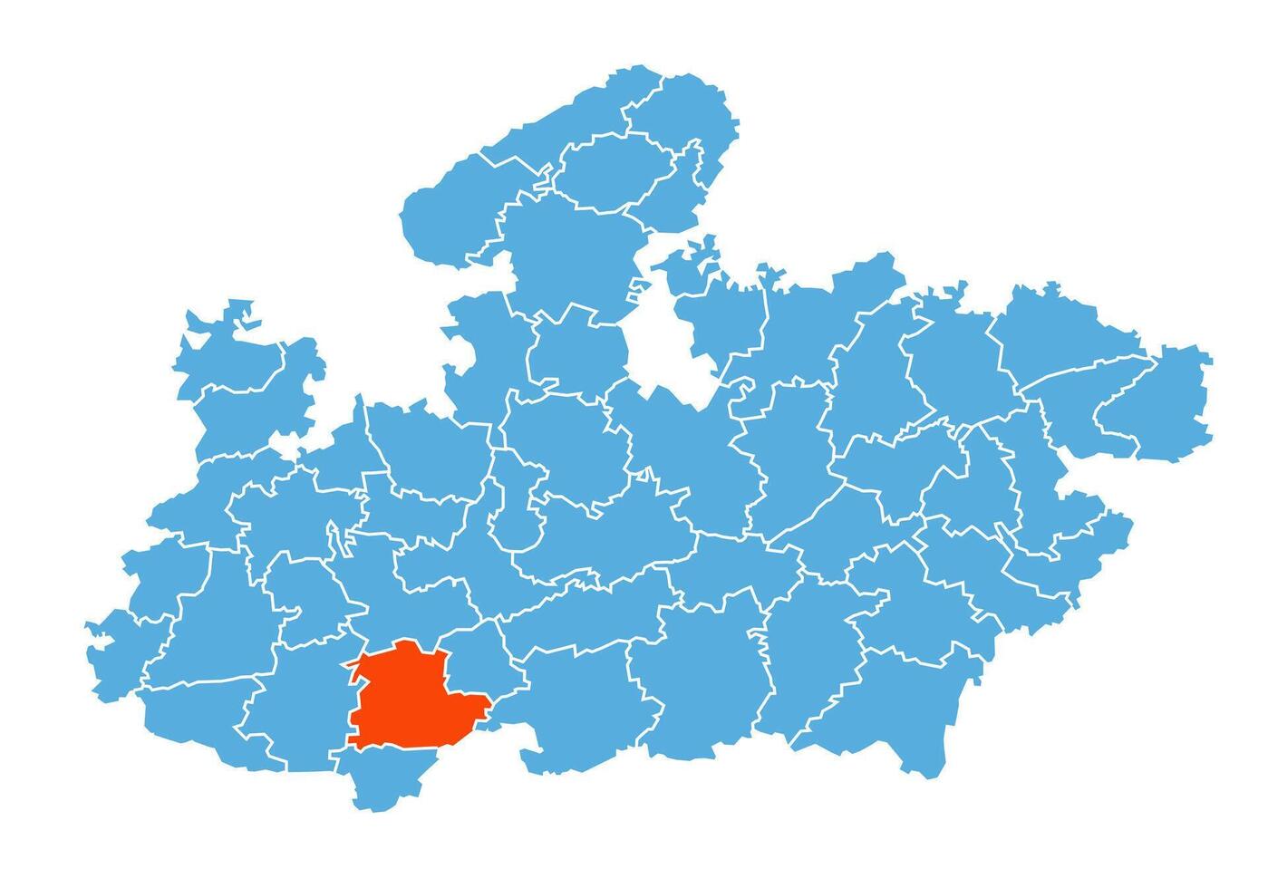 Khandwa District Map Highlighted on Madhya Pradesh State Map vector