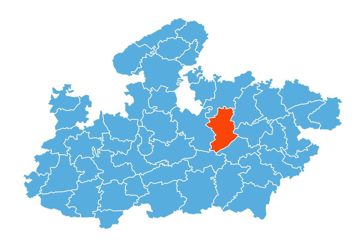 Damoh District Map Highlighted on Madhya Pradesh State Map vector
