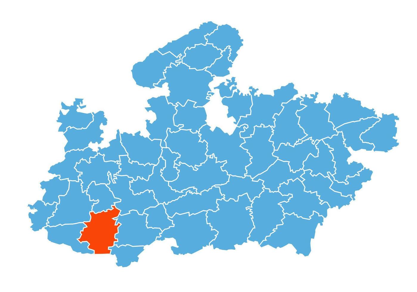 Khargone District Map Highlighted on Madhya Pradesh State Map vector