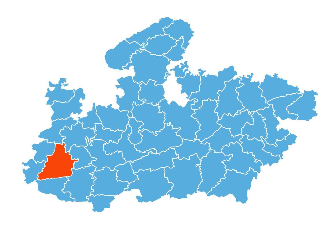 Dhar District Map Highlighted on Madhya Pradesh State Map vector