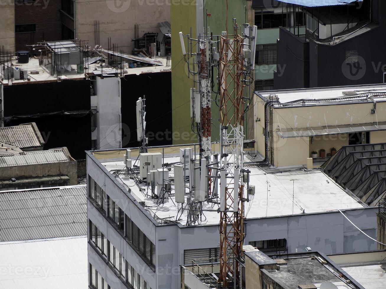 Communication antennae Candelaria historic downtown district, Bogota colombia photo